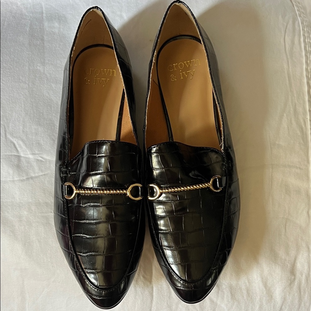 Crown & Ivy Dark Brown Croc-Embossed Loafers